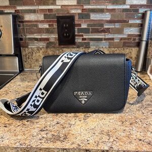 Black Messenger Bag with Logo Strap